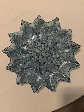 Blue Decorative Leaf Glass Platter - Brand